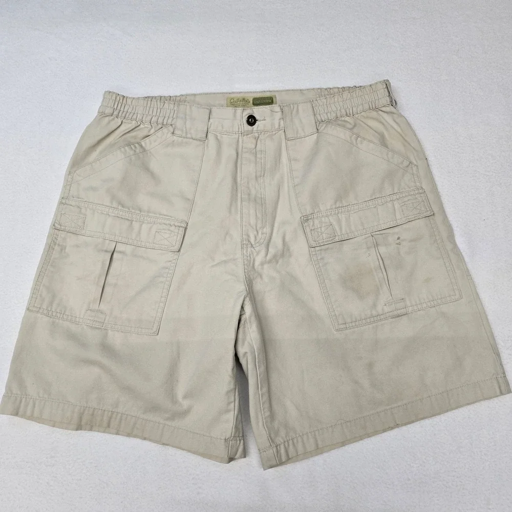 Cabelas Outdoors Mens 38 Cargo Shorts Tan Khaki Elastic Waist Utility Hiking
